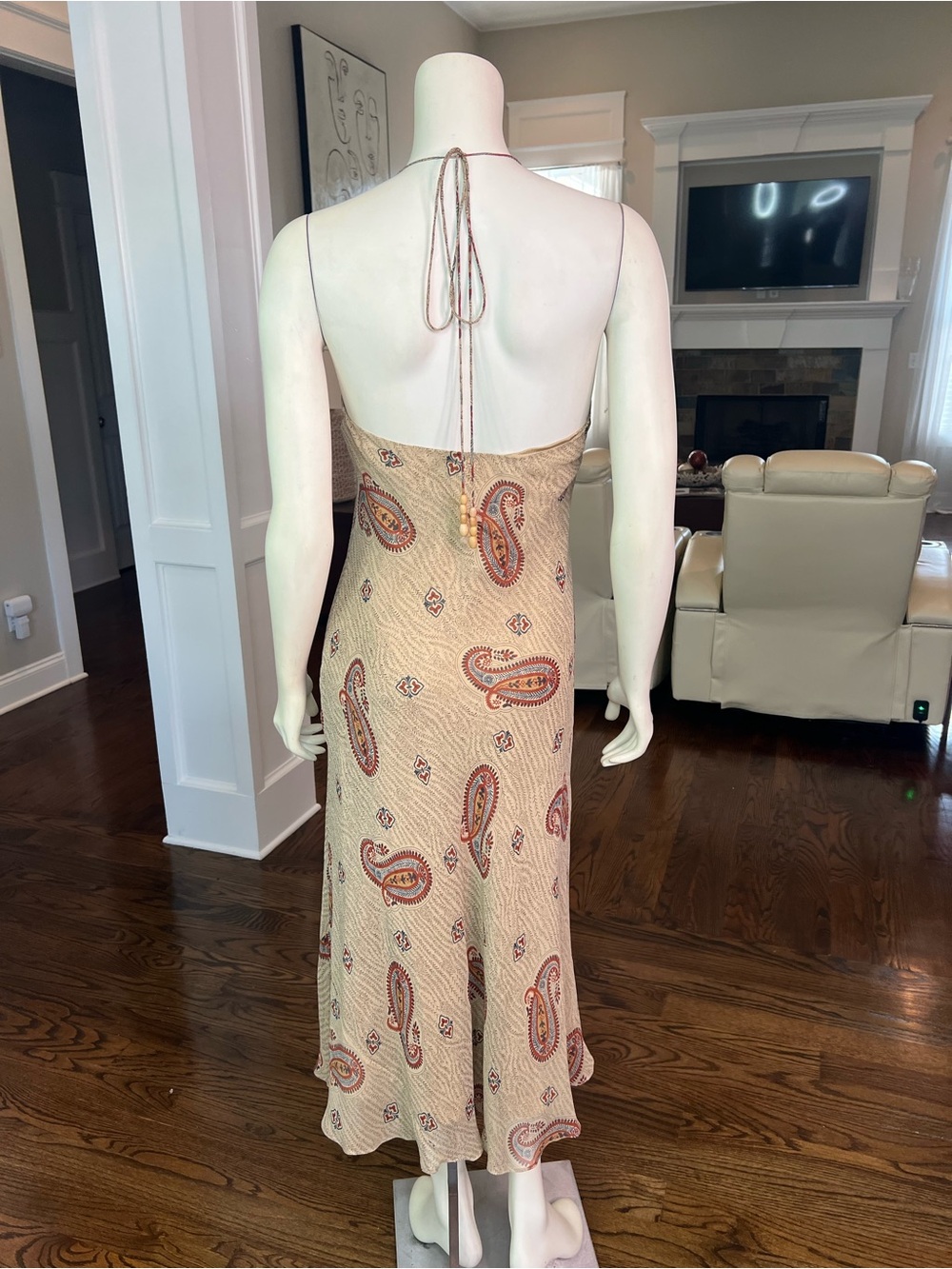 Lauren Ralph Lauren Beige Paisley Slip Midi Dress with Rust Accents - Picture 5 of 16